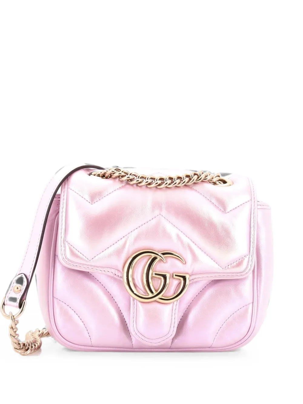 Gucci Pre-Owned GG Marmont Square Flap Bag Chevron Iridescent Leather Mini shoulder bag - Rosa