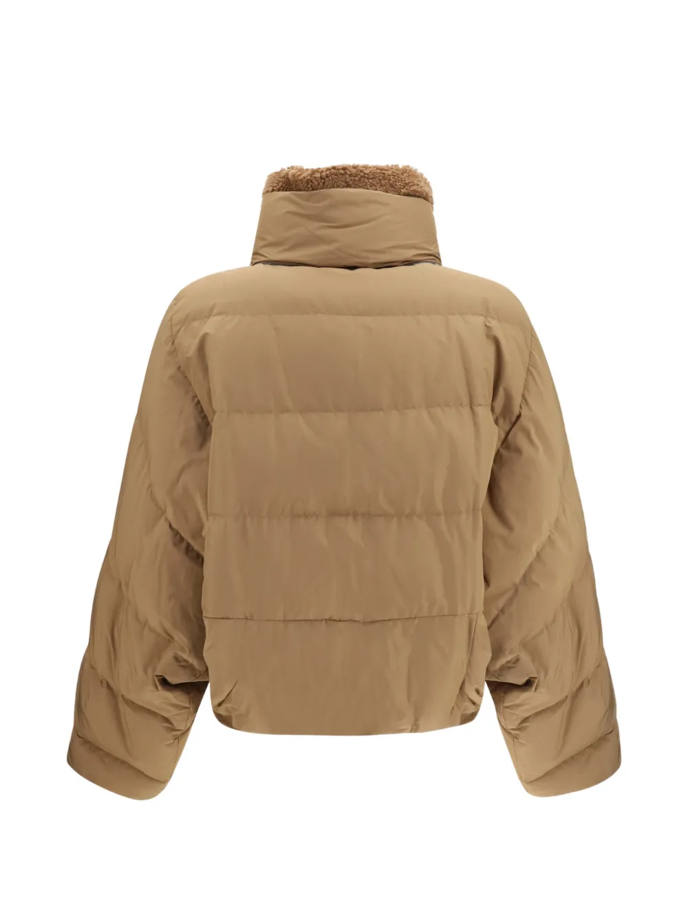 Brunello Cucinelli Techno katoenen taffeta donsjack met afneembaar lammy inzetstuk en monili Beige