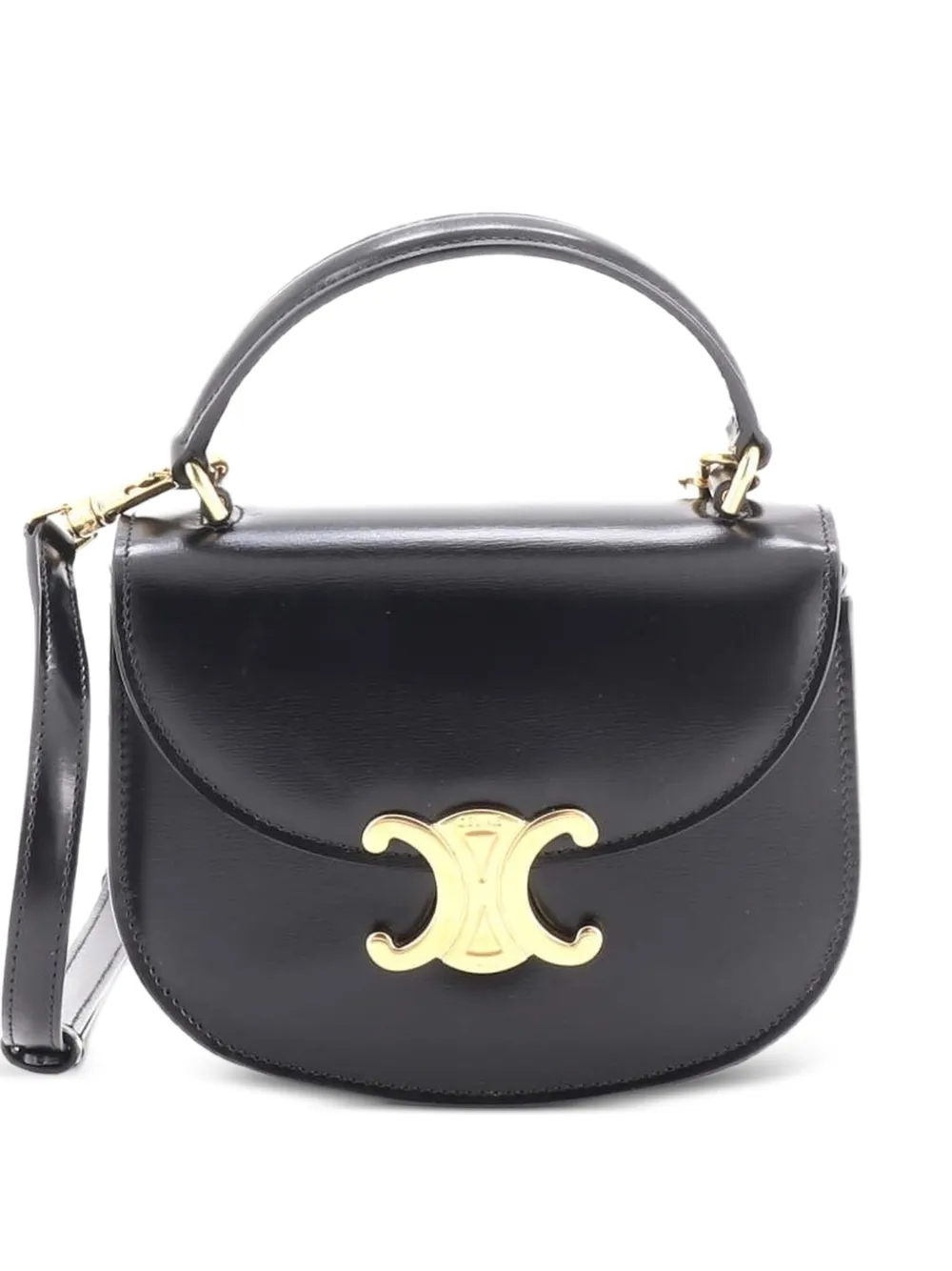 Celine Pre-Owned Triomphe Besace Clea Top Handle Flap Bag Leather Mini satchel - Black