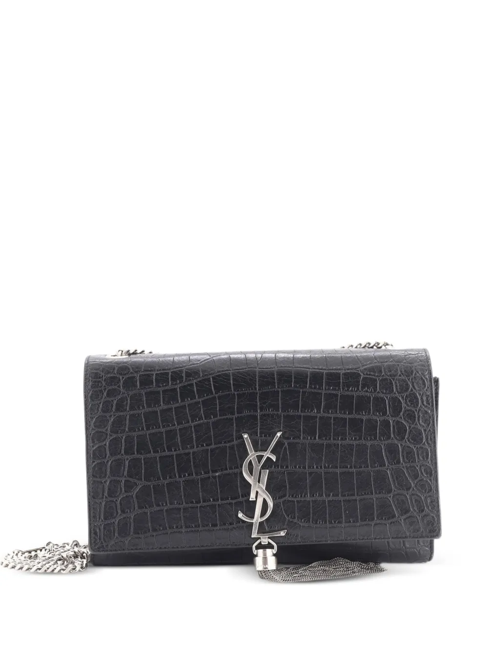 Saint Laurent Pre-Owned Classic Monogram Tassel Crocodile Embossed Leather Medium crossbody bag - Black