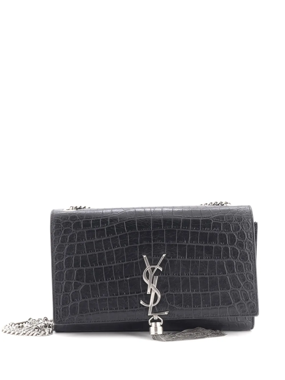 Saint Laurent Pre-Owned Classic Monogram Tassel Crocodile Embossed Leather Medium crossbody bag - Nero