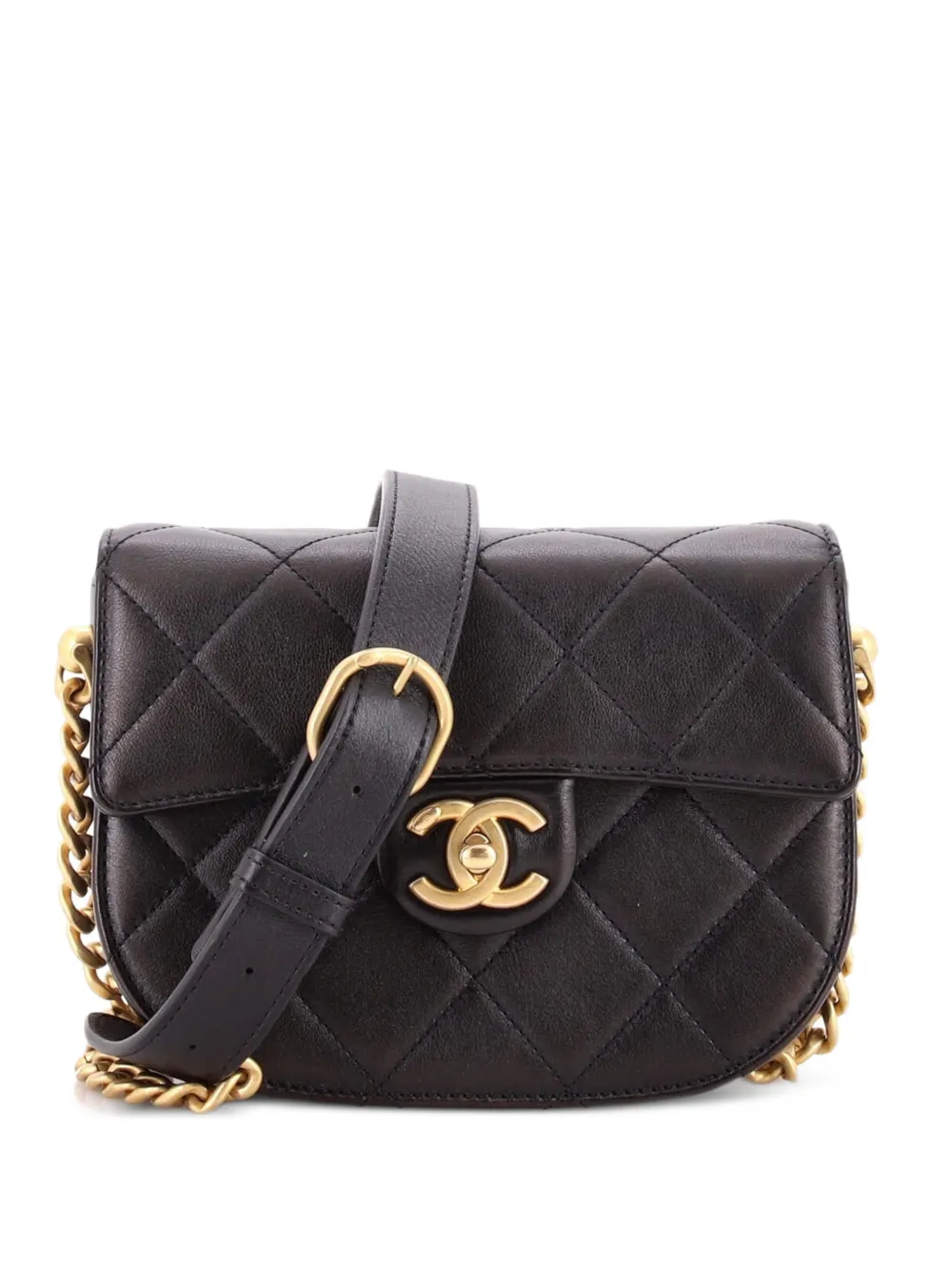 CHANEL Pre-Owned Moon Flap Messenger Bag Quilted Calfskin Mini crossbody bag - Black