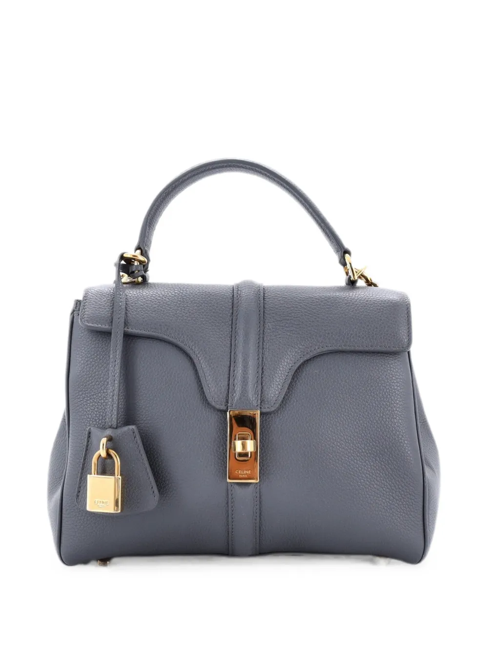 Pre-owned Celine 16 Top Handle Bag Grained Calfskin Small Satchel In Grey