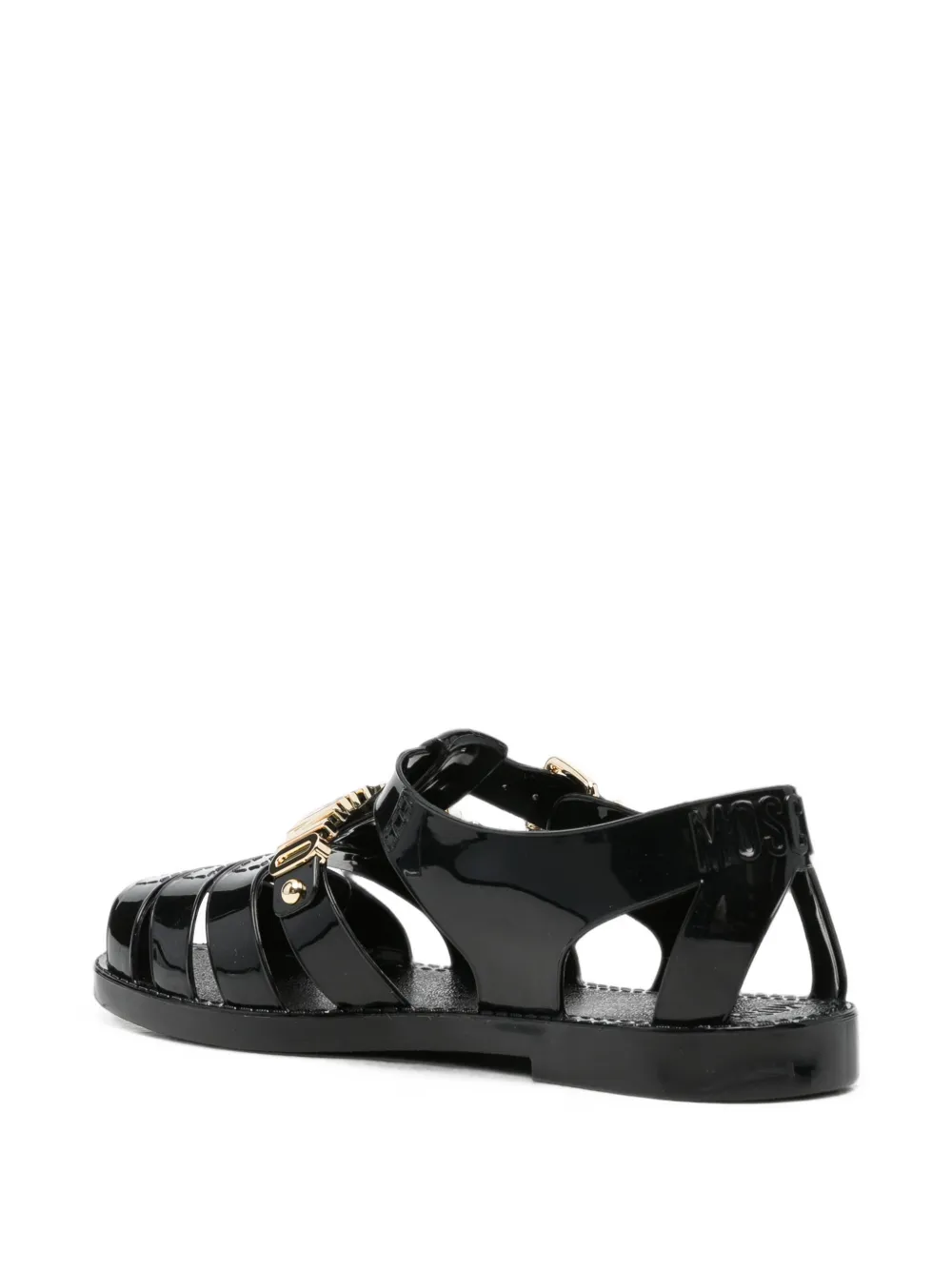 Moschino logo-lettering buckled sandals Zwart