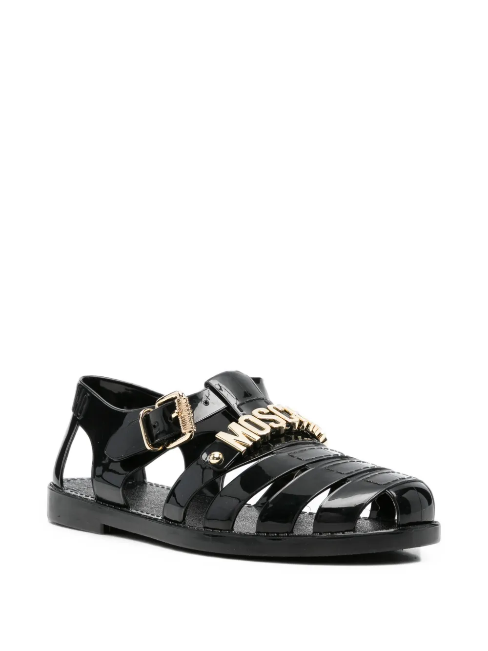 Moschino logo-lettering buckled sandals Zwart