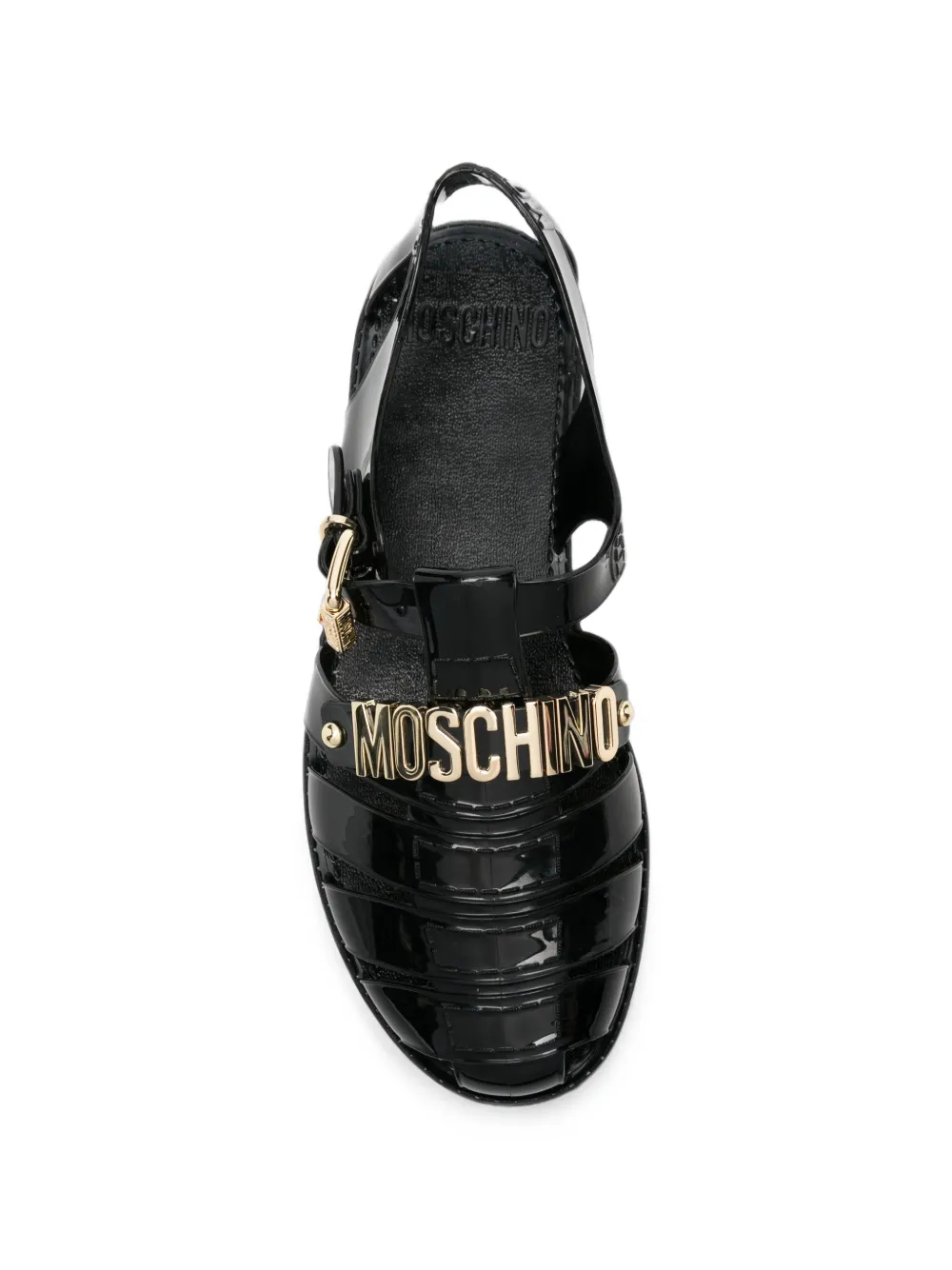 Moschino logo-lettering buckled sandals Zwart