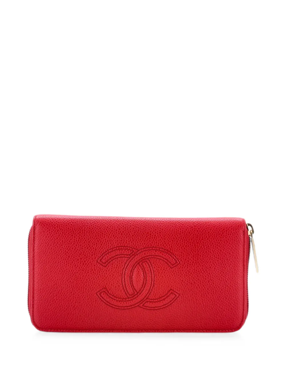 Pre-owned Chanel Timeless Cc Zipped Wallet Caviar Long Small Wallets In Red