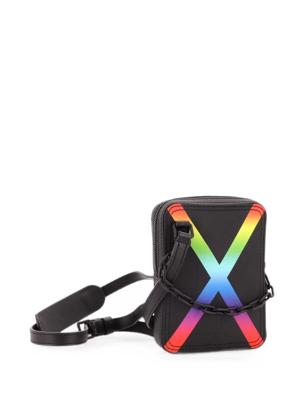 Pre-owned Louis Vuitton Danube Messenger Bag Rainbow Taiga Leather Crossbody Bag In Black