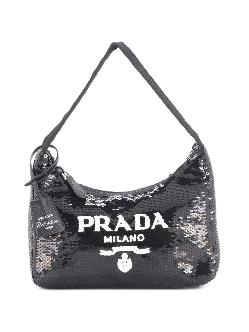 Prada Pre-Owned Mini Re-Edition 2000 Tasche mit Pailletten - Schwarz