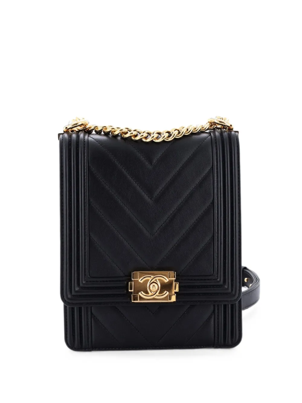CHANEL Pre-Owned North South Boy Flap Bag Chevron Lambskin Small crossbody bag - Nero