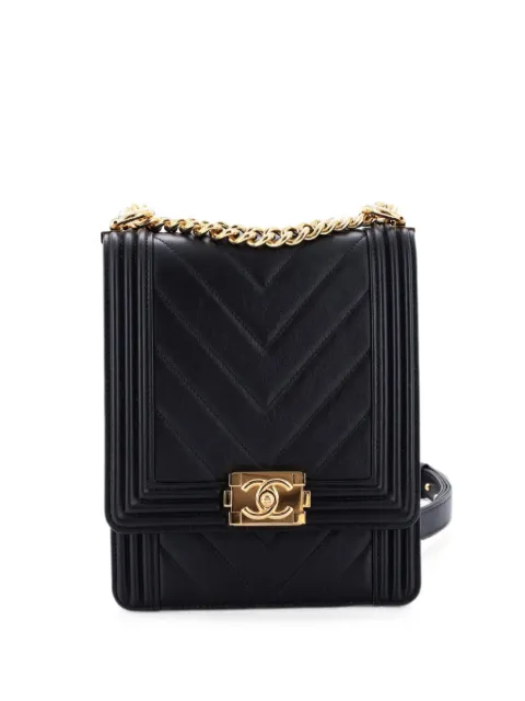 CHANEL Pre-Owned North South Boy Flap Bag Chevron Lambskin Small crossbody bag