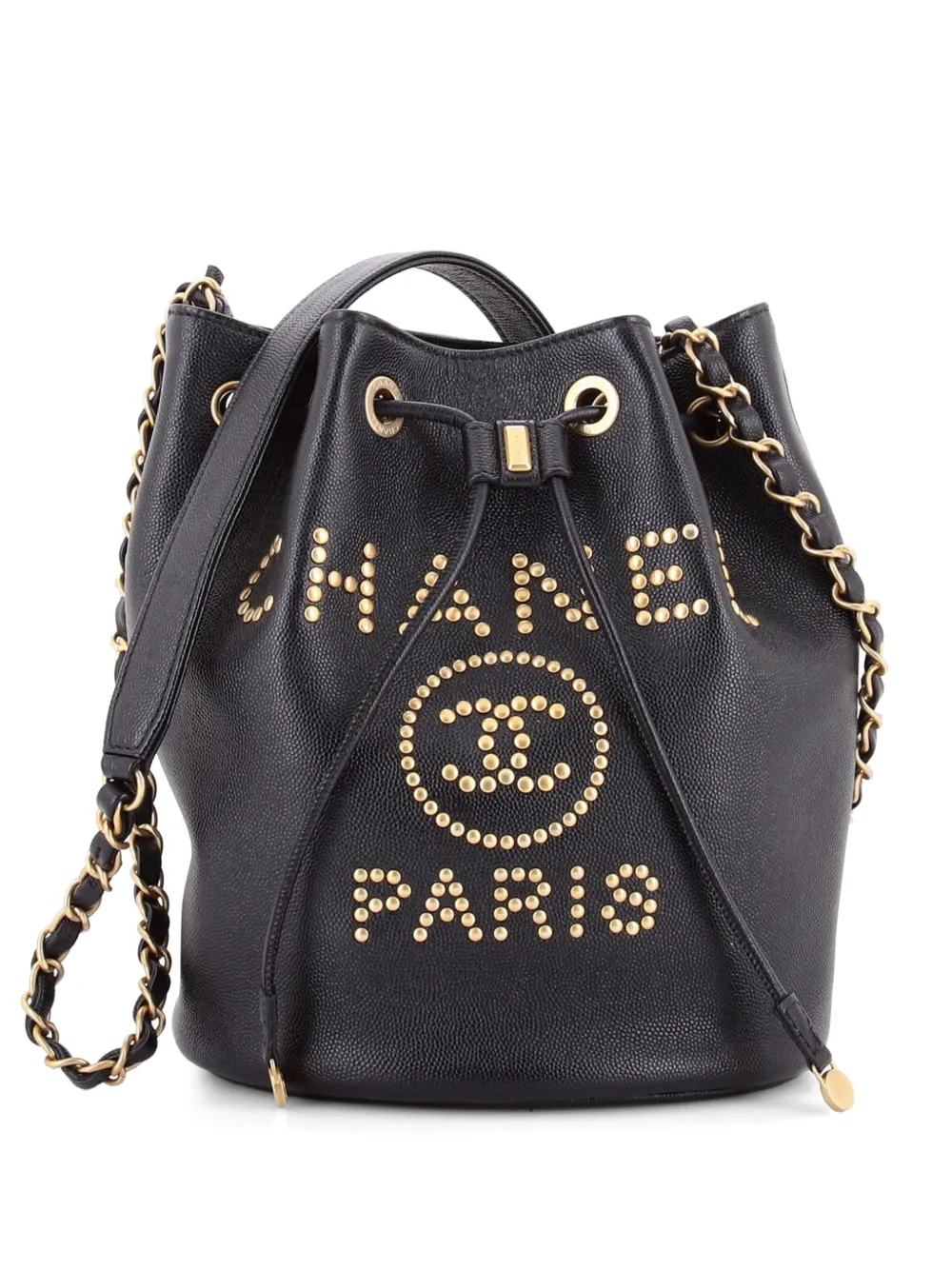 CHANEL Pre-Owned Deauville Drawstring Studded Caviar Medium bucket bag - Nero