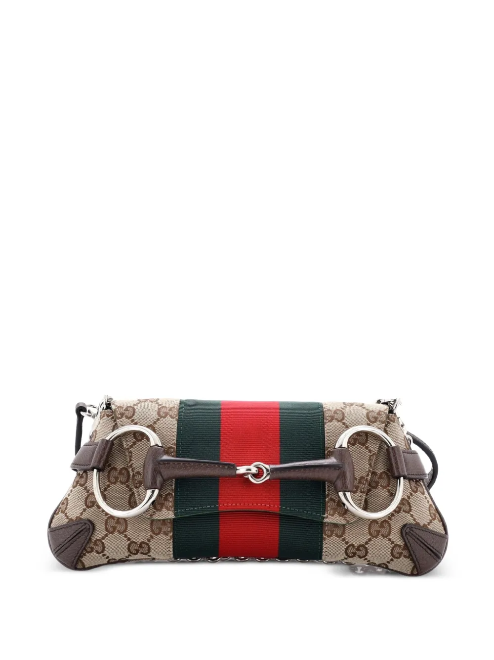 Gucci Pre-Owned Kleine Horsebit NM Web Chain Clutch aus GG Canvas - Braun