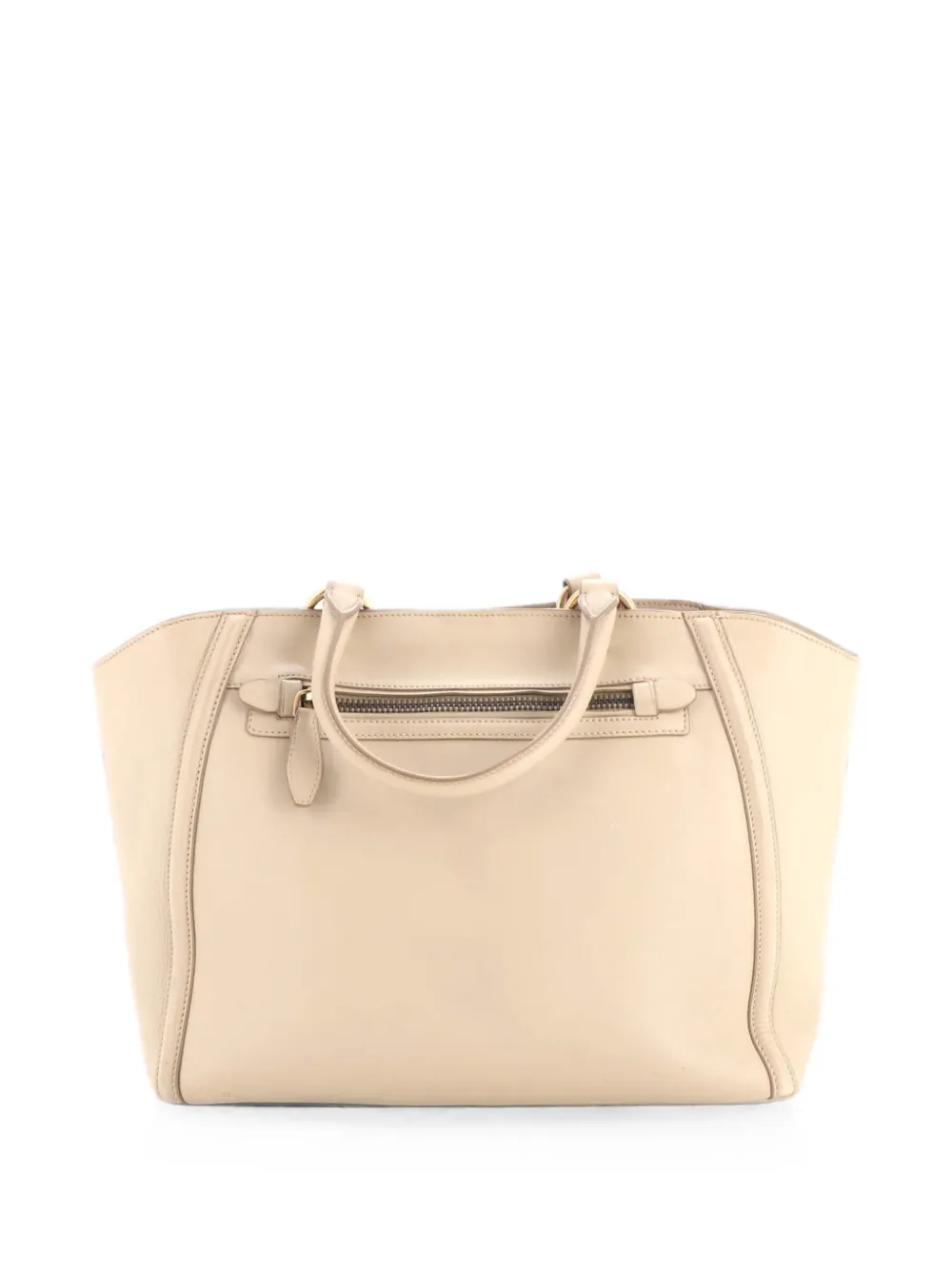Pre-owned Prada Front Pocket Tote City Calfskin Large Satchel In Neutrals