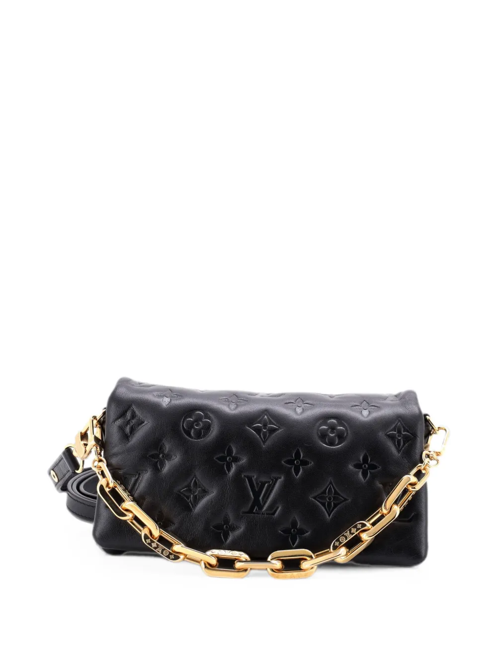 Pre-owned Louis Vuitton Convertible Coussin Pochette Monogram Embossed Lambskin Shoulder Bag In Black