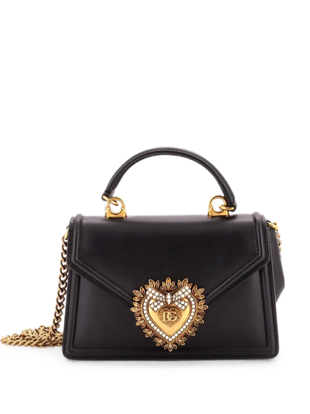 Pre-owned Dolce & Gabbana Devotion Top Handle Bag Leather Small Satchel In Black