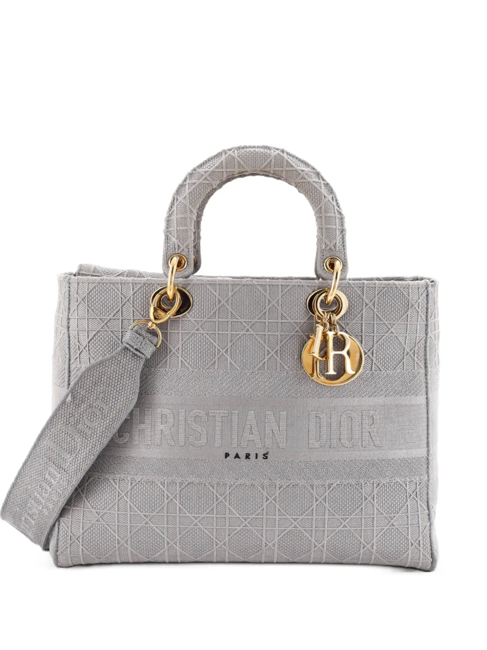 Christian Dior Pre-Owned Lady D-Lite Bag Cannage Embroidered Canvas Large tote bag - Grigio