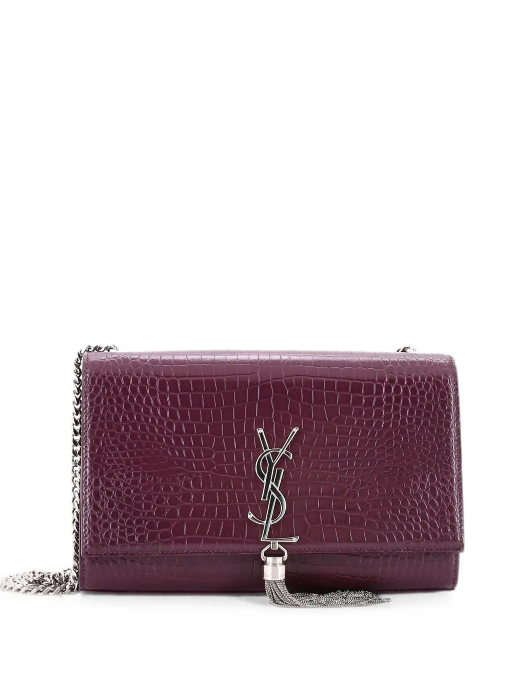 Saint Laurent Pre-Owned Classic Monogram Tassel Crocodile Embossed Leather Medium crossbody bag - Purple