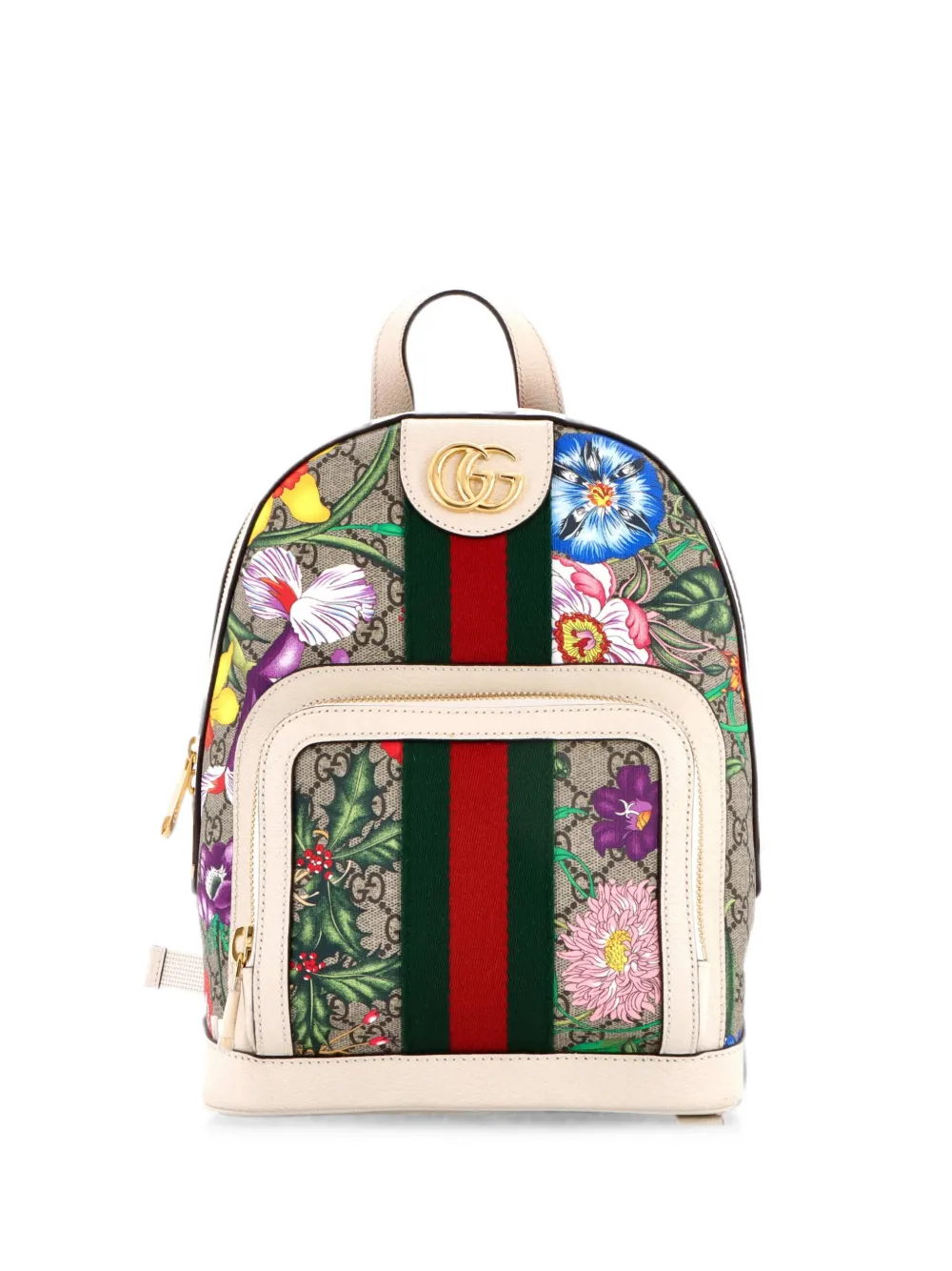 Pre-owned Gucci Ophidia Flora Gg Coated Canvas And Leather Small Backpack In 中性色