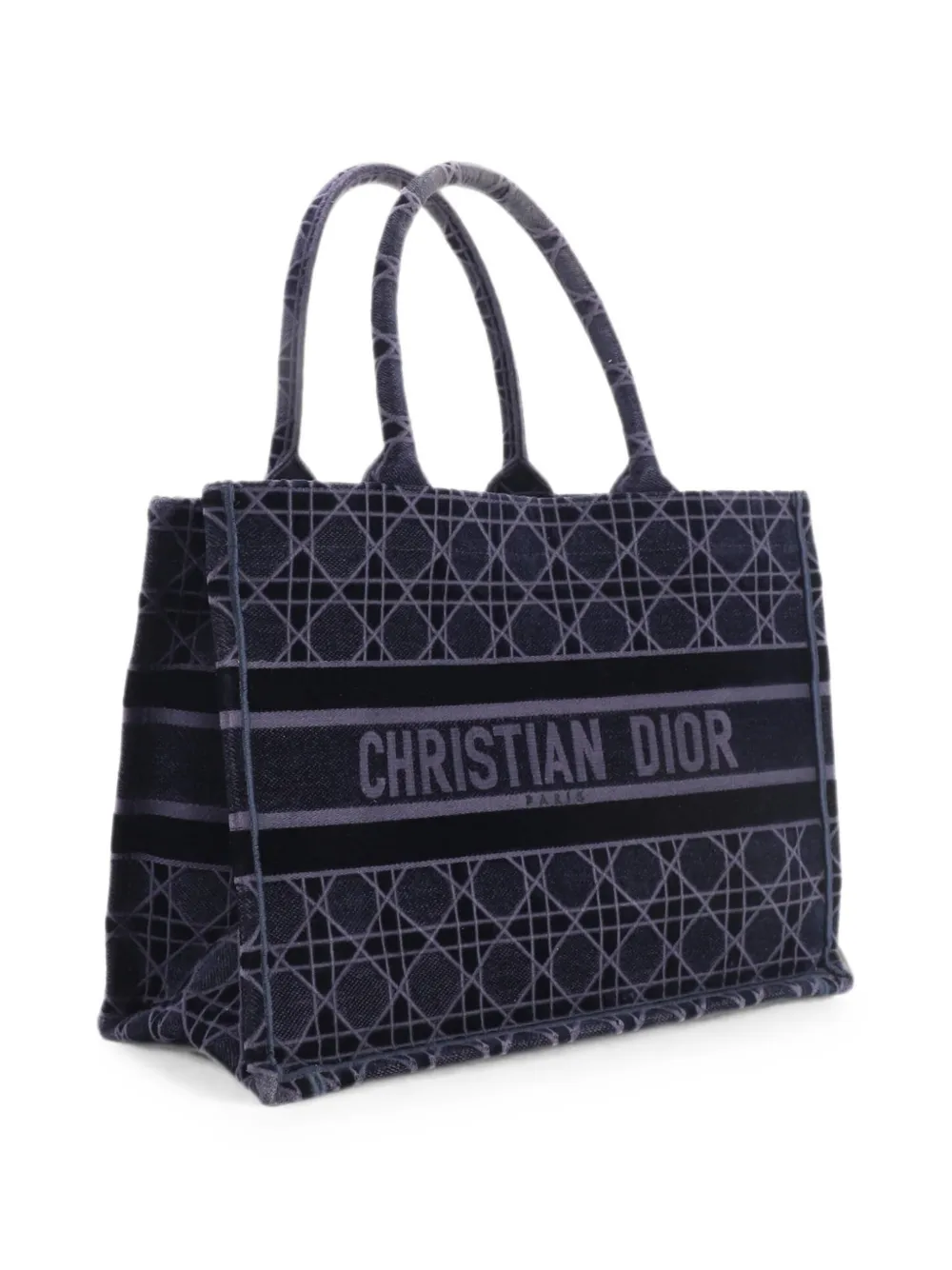 Pre-owned Dior Book Cannage Embroidered Velvet Medium Tote Bag In Blue