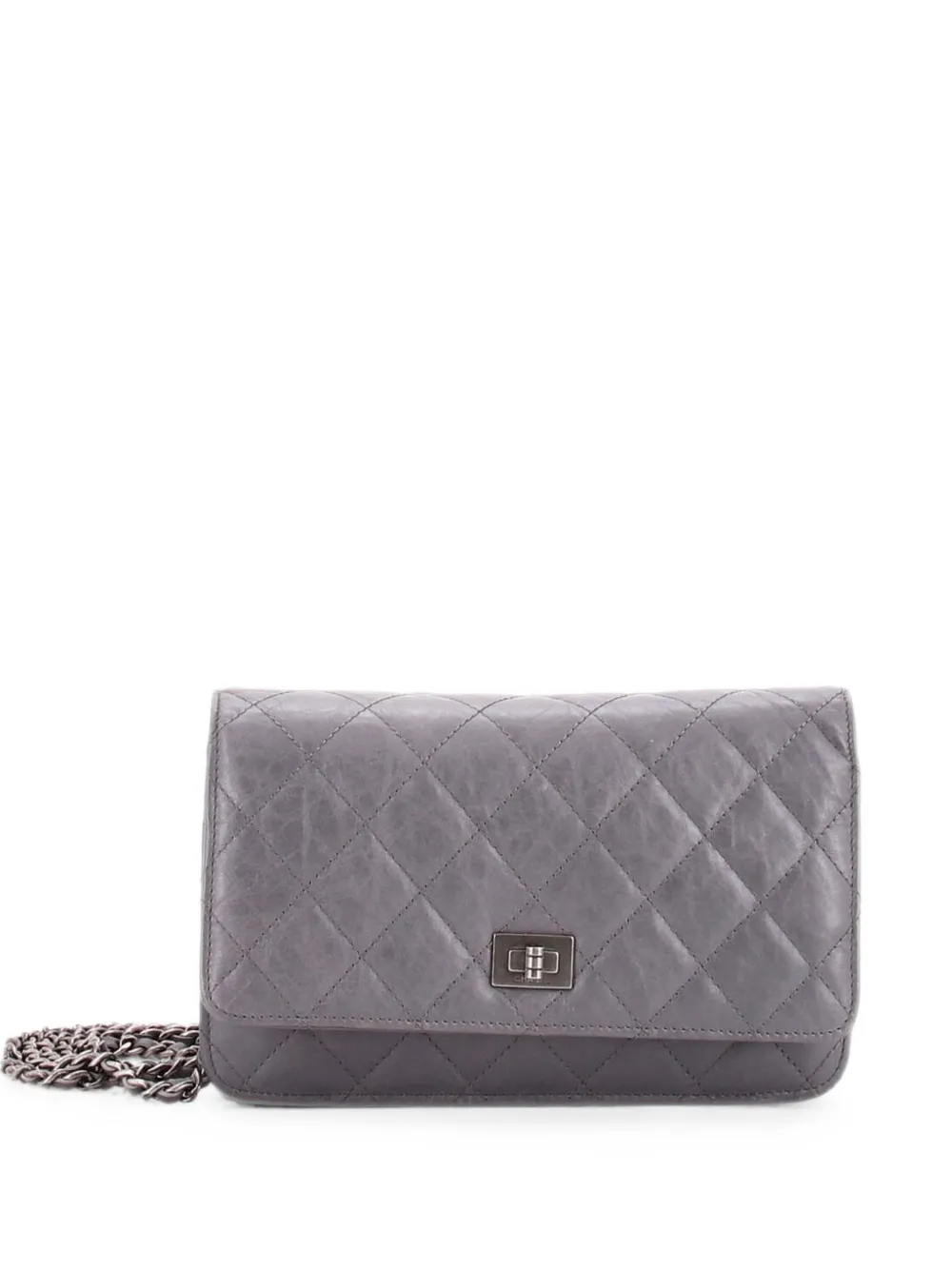 Pre-owned Chanel Reissue 2.55 Wallet On Chain Quilted Aged Calfskin Crossbody Bag In Grey