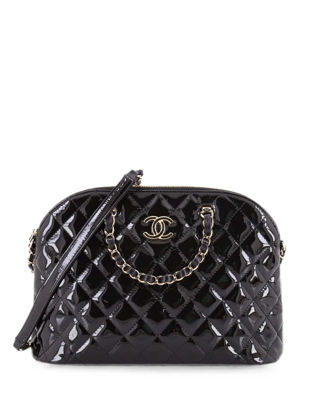 CHANEL Pre-Owned Kleine Coco Schultertasche aus Lackleder mit Steppung - Schwarz