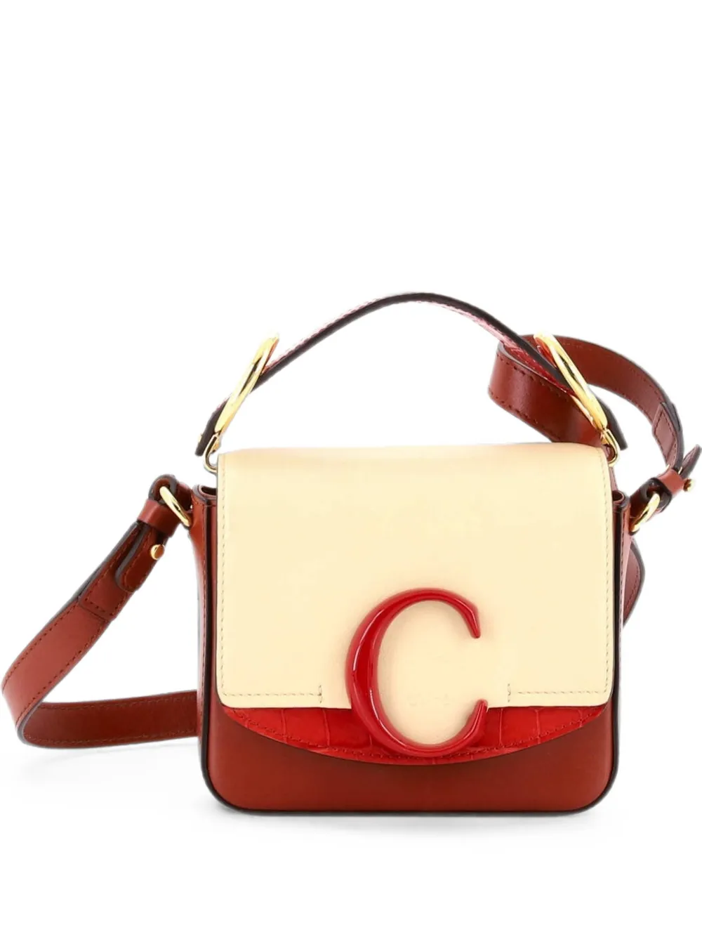 Pre-owned Chloé C Flap Bag Leather Mini Crossbody Bag In Red