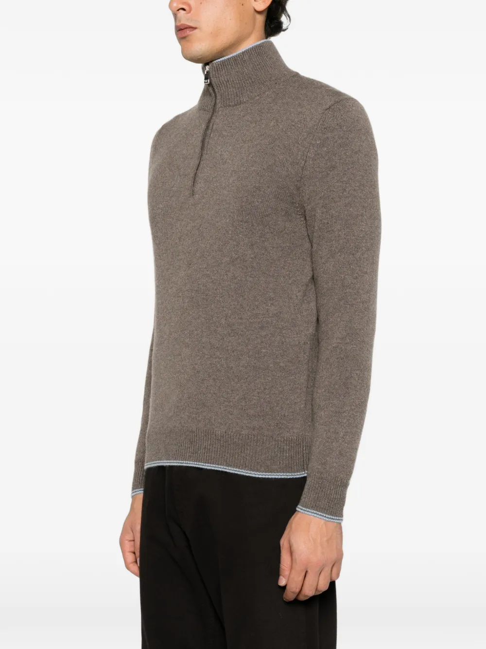 Malo Polotop met halve rits en geribbelde afwerking Bruin