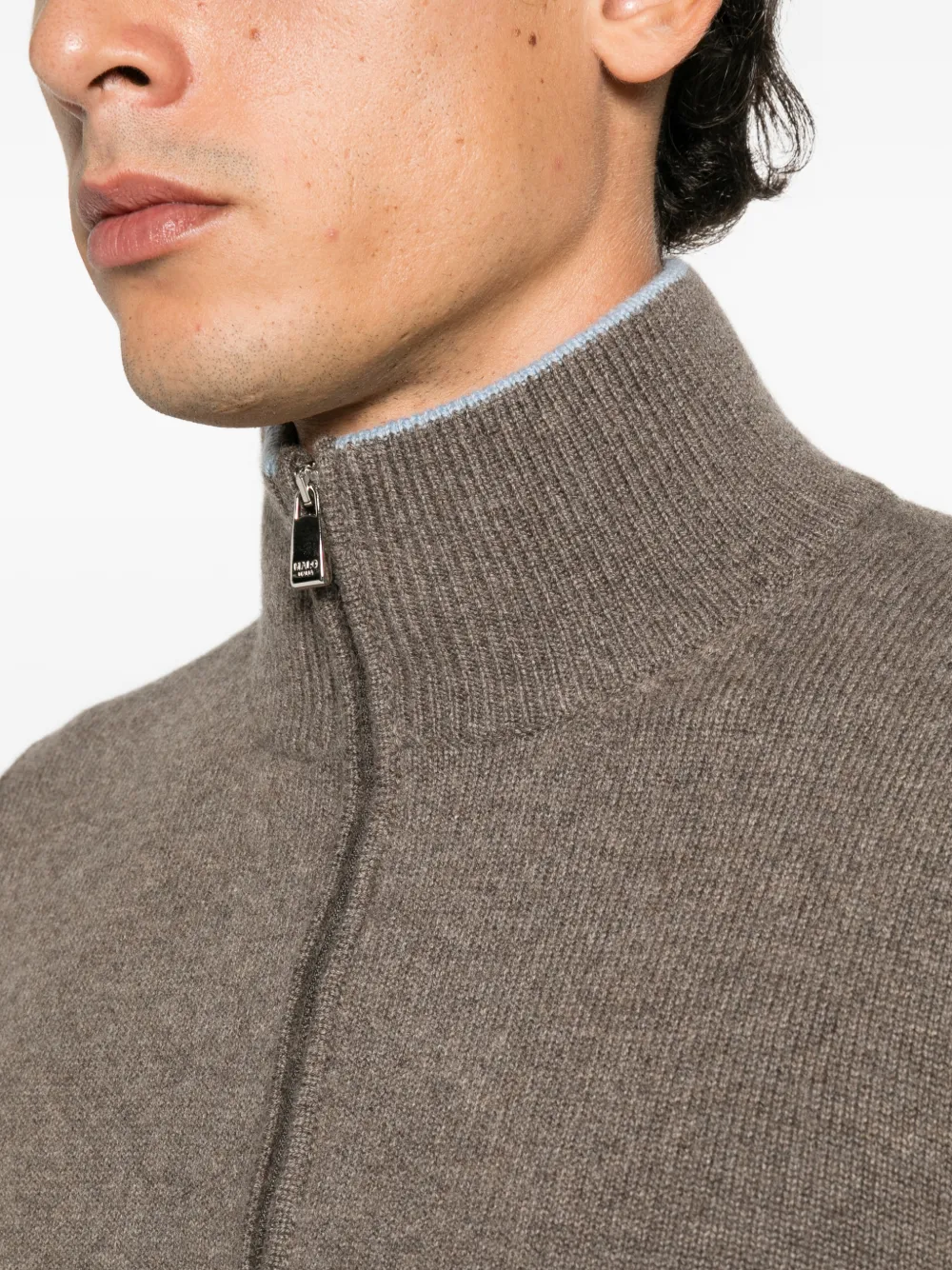 Malo Polotop met halve rits en geribbelde afwerking Bruin