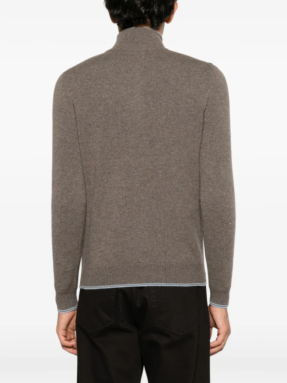 Malo Polotop met halve rits en geribbelde afwerking Bruin