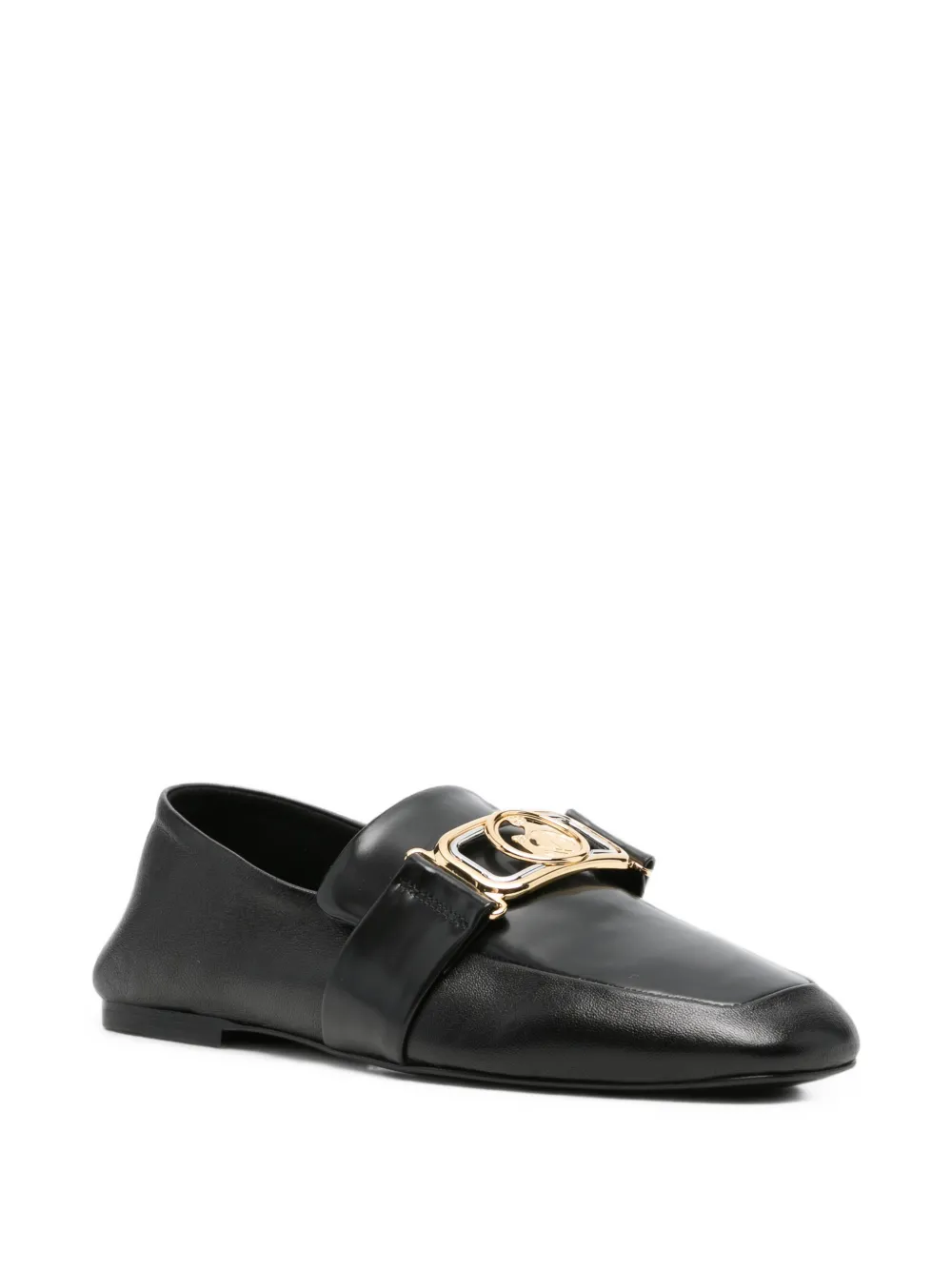 Lanvin logo-plaque leather loafers Zwart
