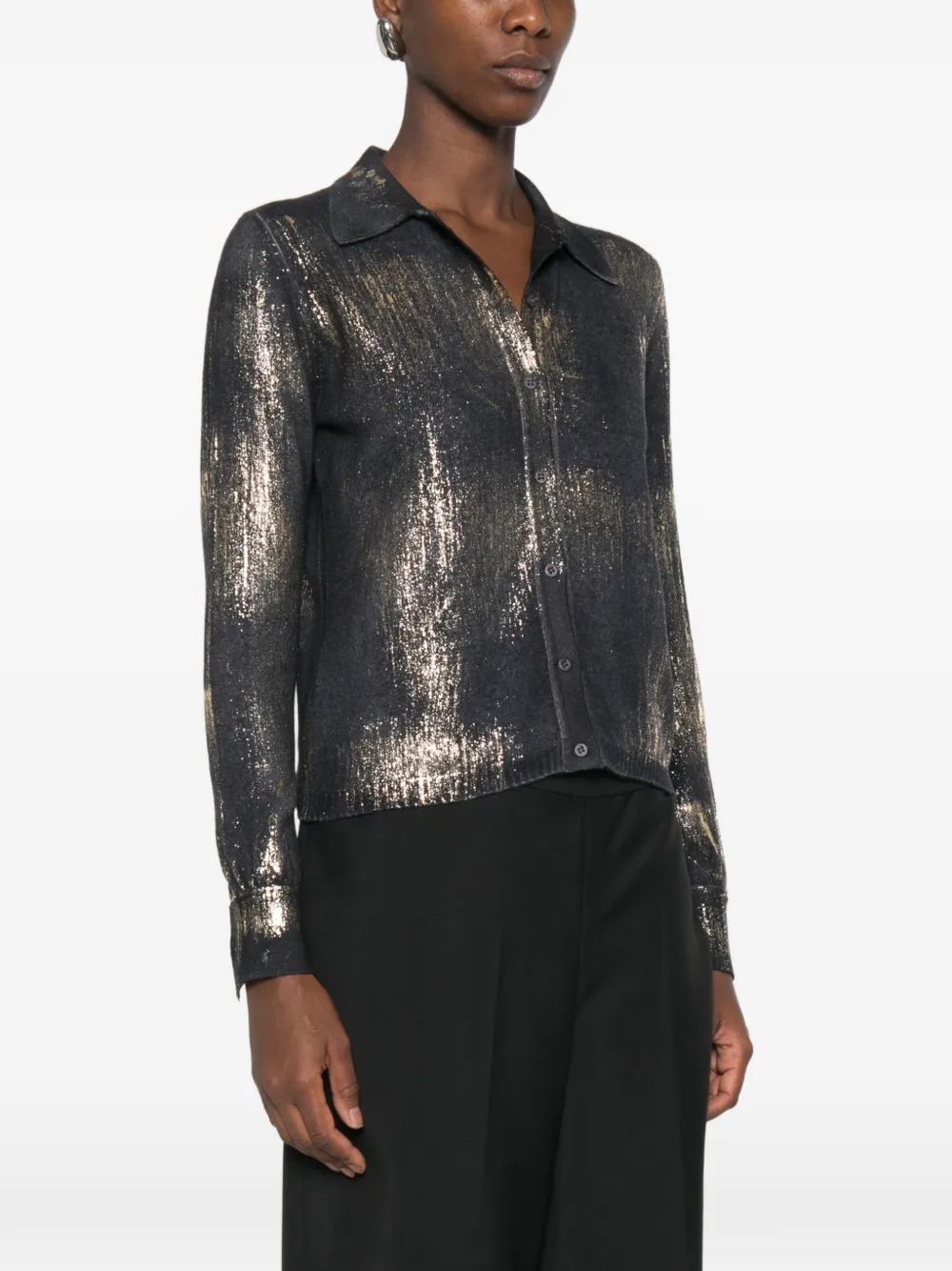 Avant Toi metallic-effect button-up shirt Zwart