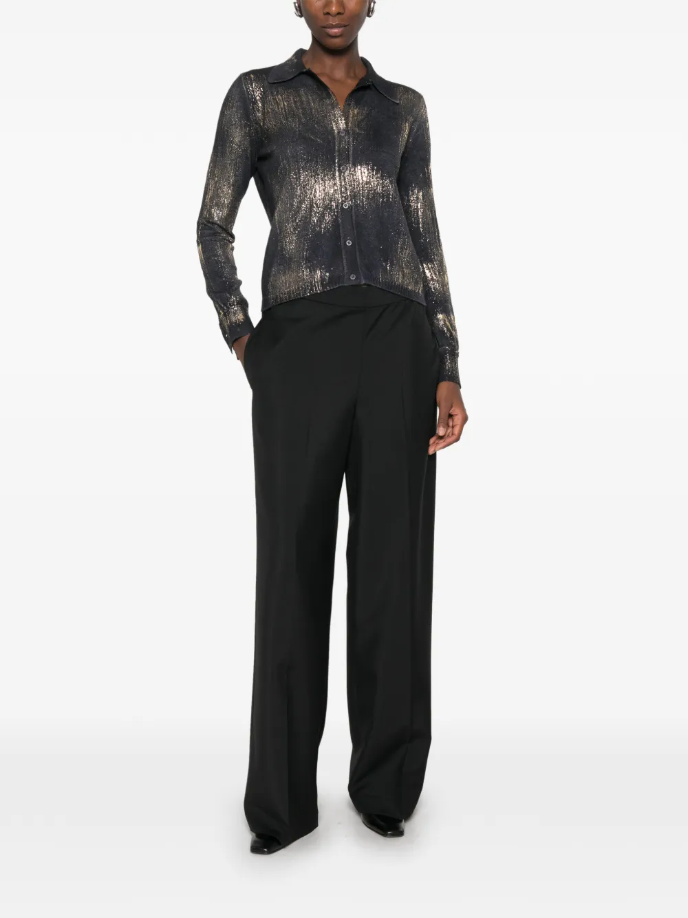 Avant Toi metallic-effect button-up shirt Zwart