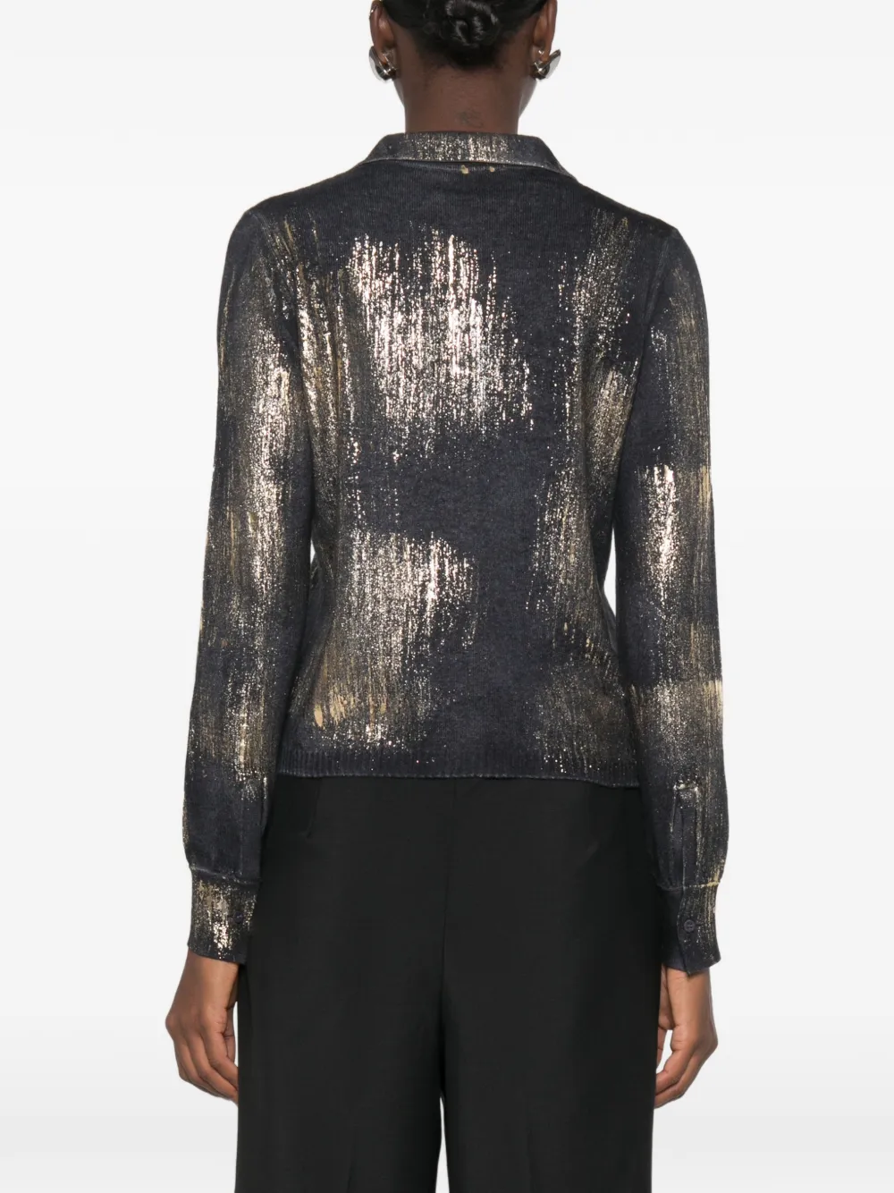 Avant Toi metallic-effect button-up shirt Zwart