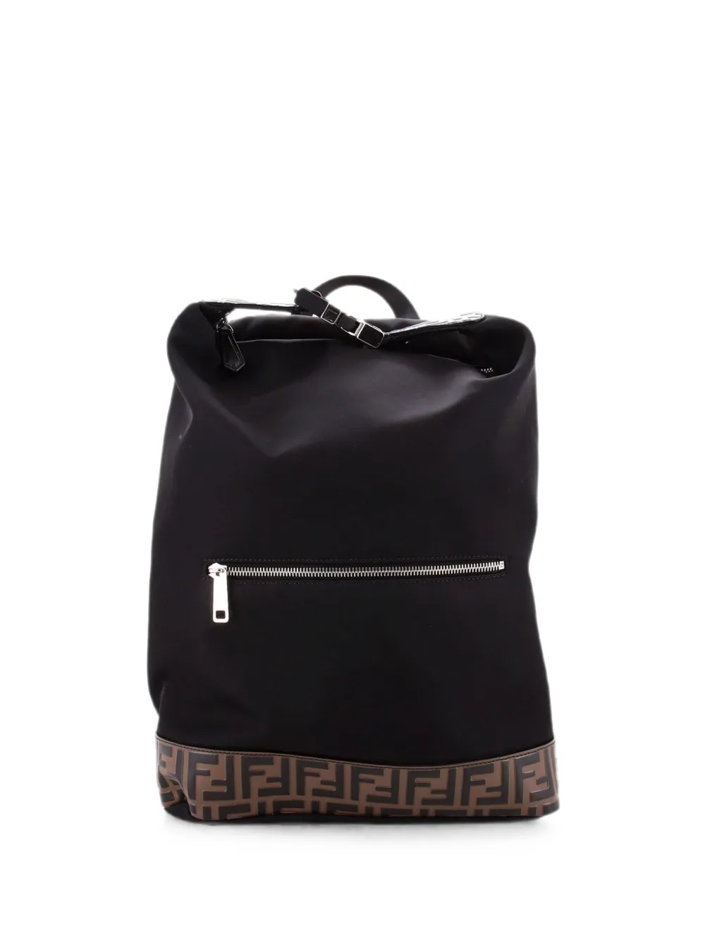 Fendi Pre-Owned Santander Nylon with Zucca Embossed Leather backpack - Black