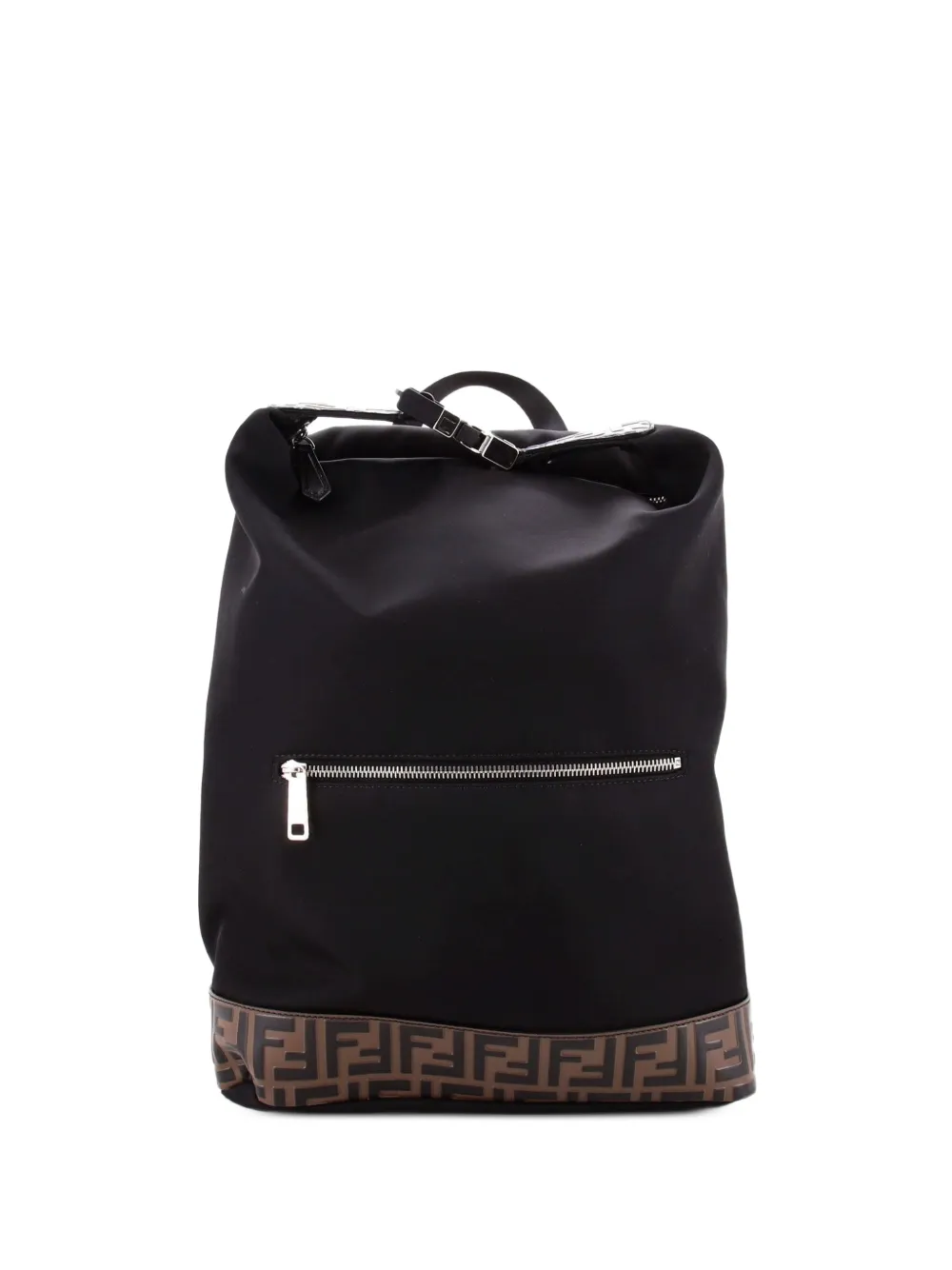 Fendi Pre-Owned Santander Nylon with Zucca Embossed Leather backpack - Nero