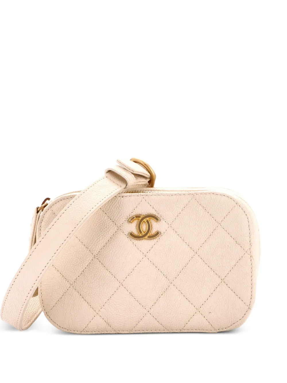 CHANEL Pre-Owned Zip Around Quilted Caviar belt bag - Bianco