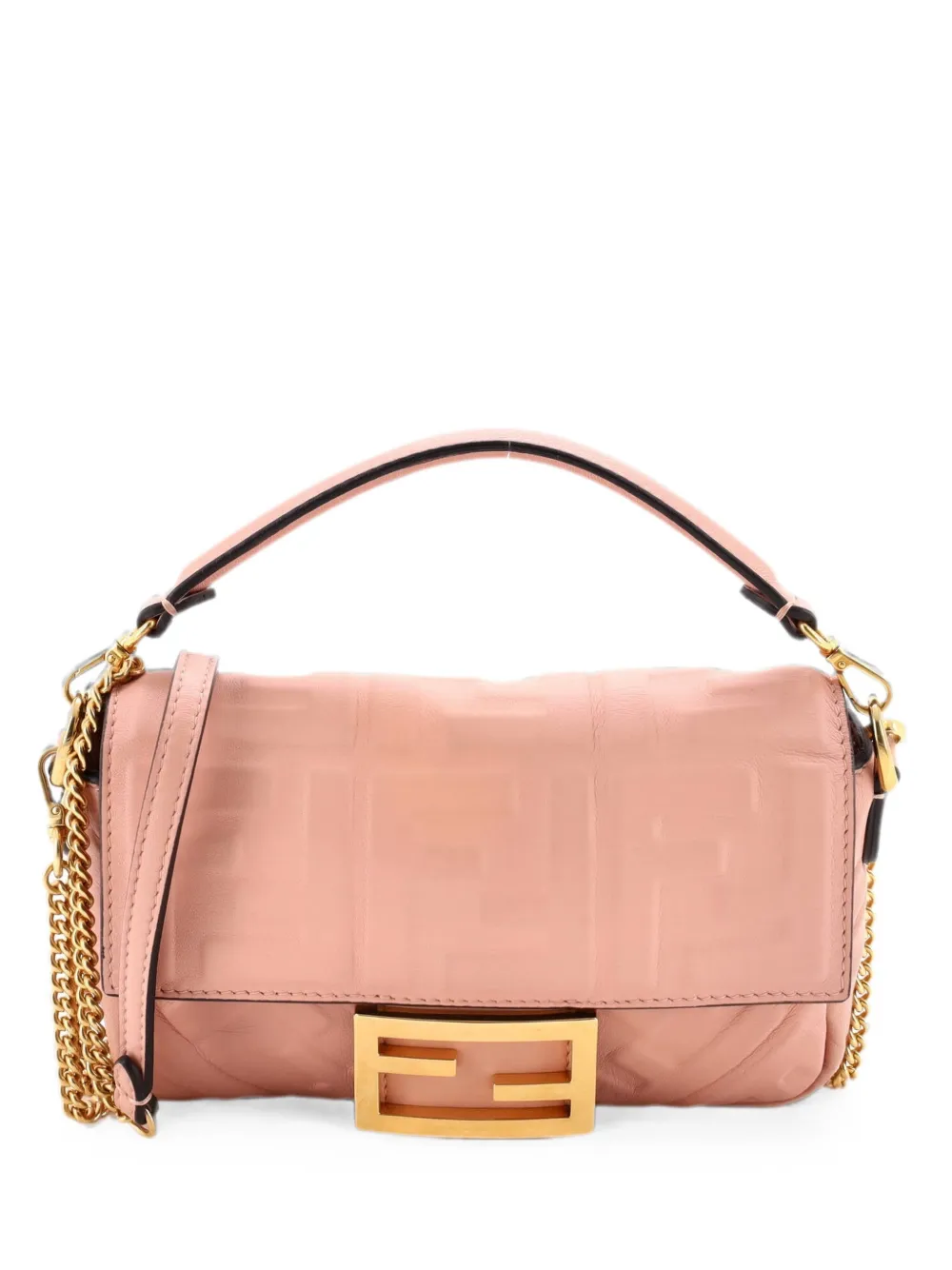 Fendi Pre-Owned Baguette NM Bag Zucca Embossed Leather Mini crossbody bag - Pink