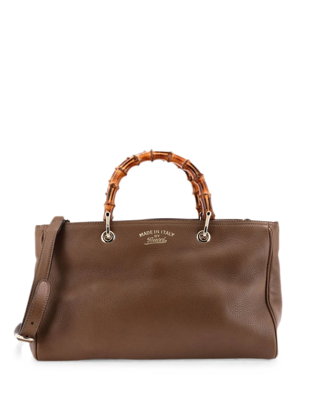 Pre-owned Gucci Bamboo Shopper Leather Medium Tote Bag In Brown