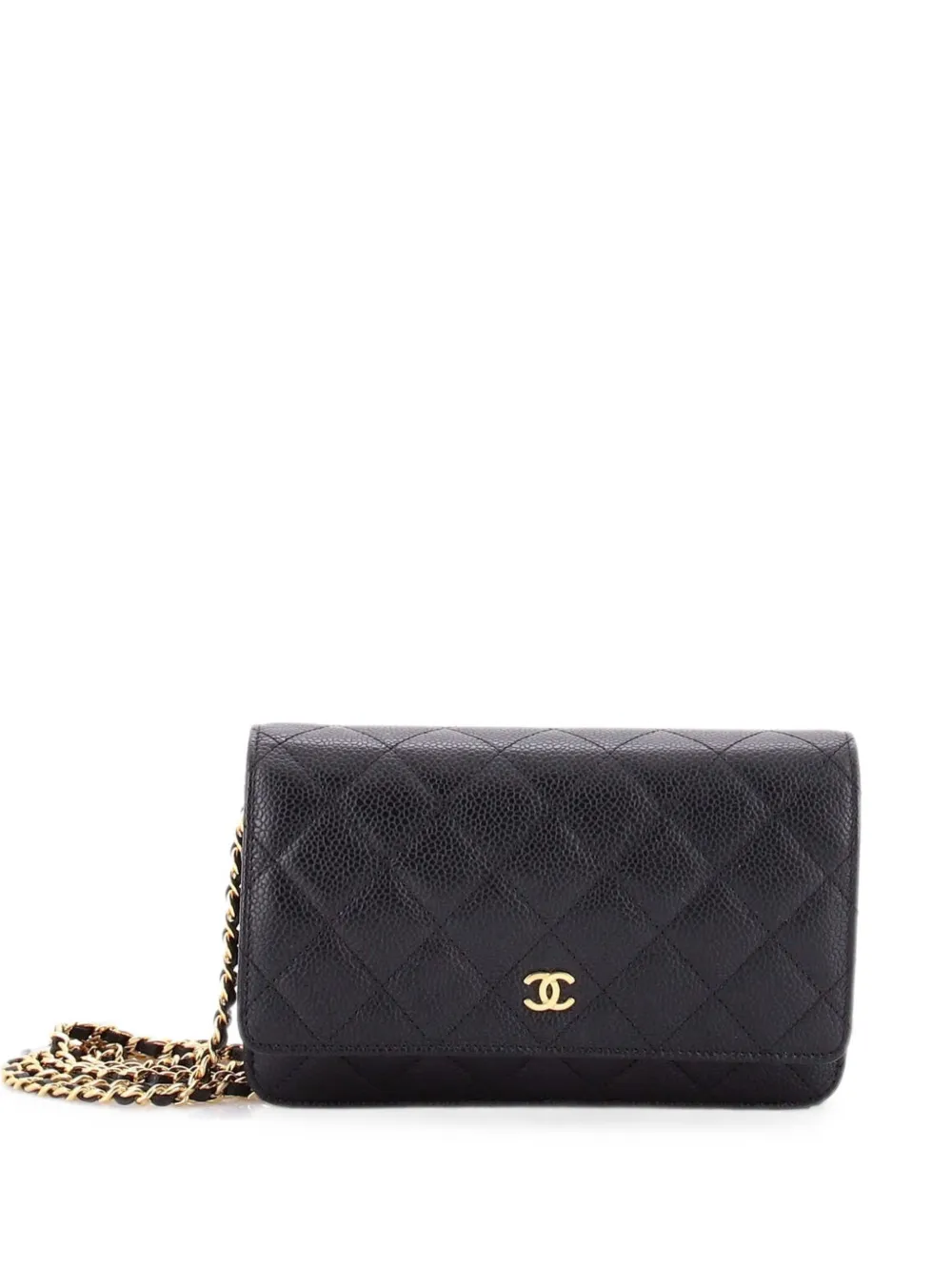Pre-owned Chanel Wallet On Chain Quilted Caviar Crossbody Bag In Black