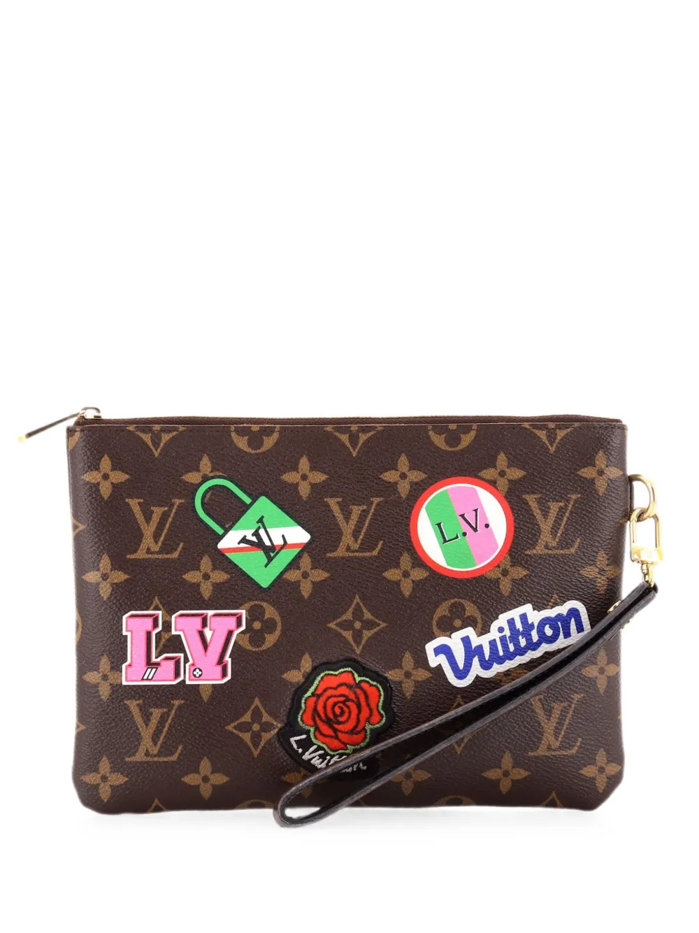 Louis Vuitton Pre-Owned City Pouch Limited Edition Clutch aus Canvas mit Monogramm und Patches - Braun