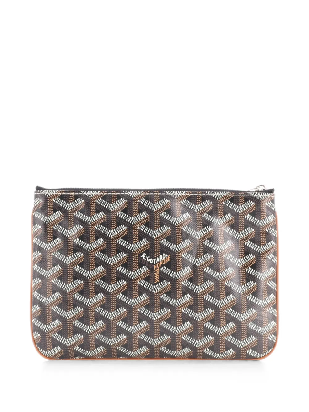 Pre-owned Goyard Senat Zip Coated Canvas Pm Pouch In Brown