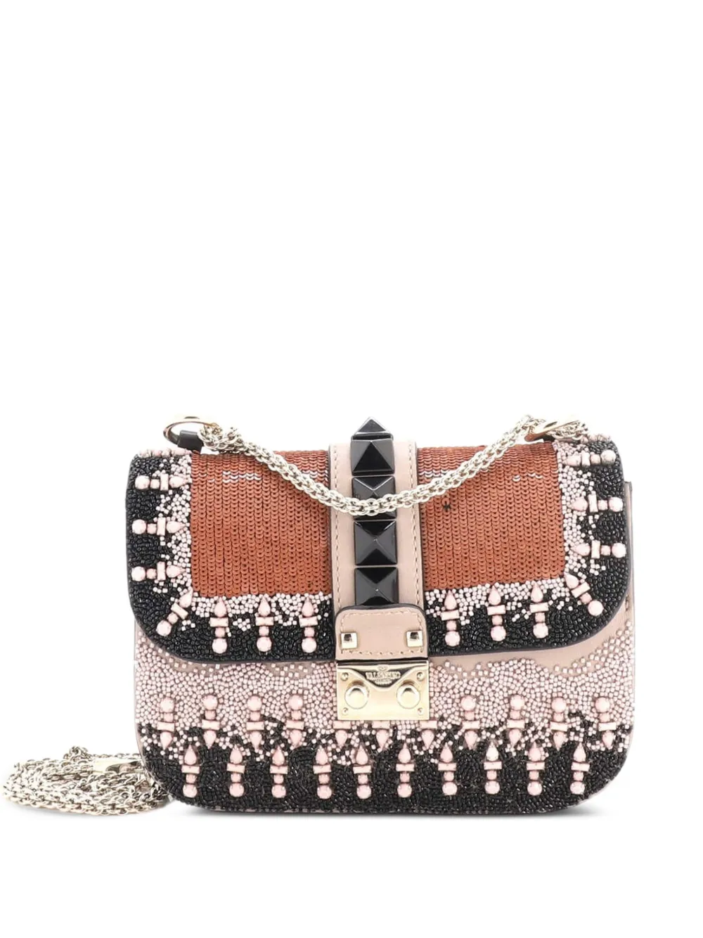 Valentino Garavani Pre-Owned Glam Lock Beaded Leather Mini shoulder bag - Pink