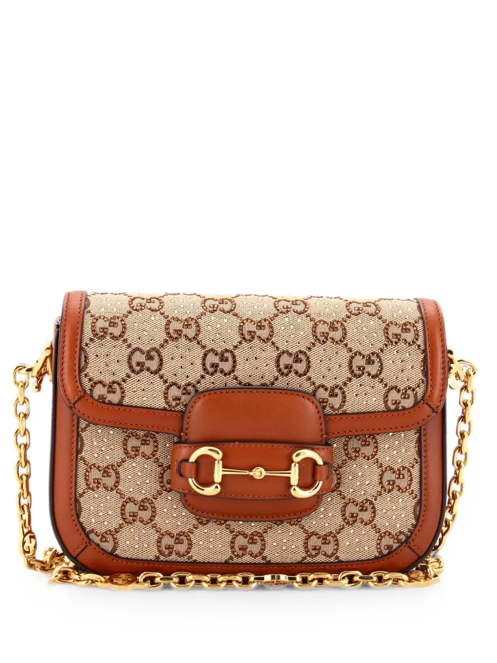 Gucci Pre-Owned Horsebit 1955 Crystal Embellished GG Canvas Mini shoulder bag - Marrone