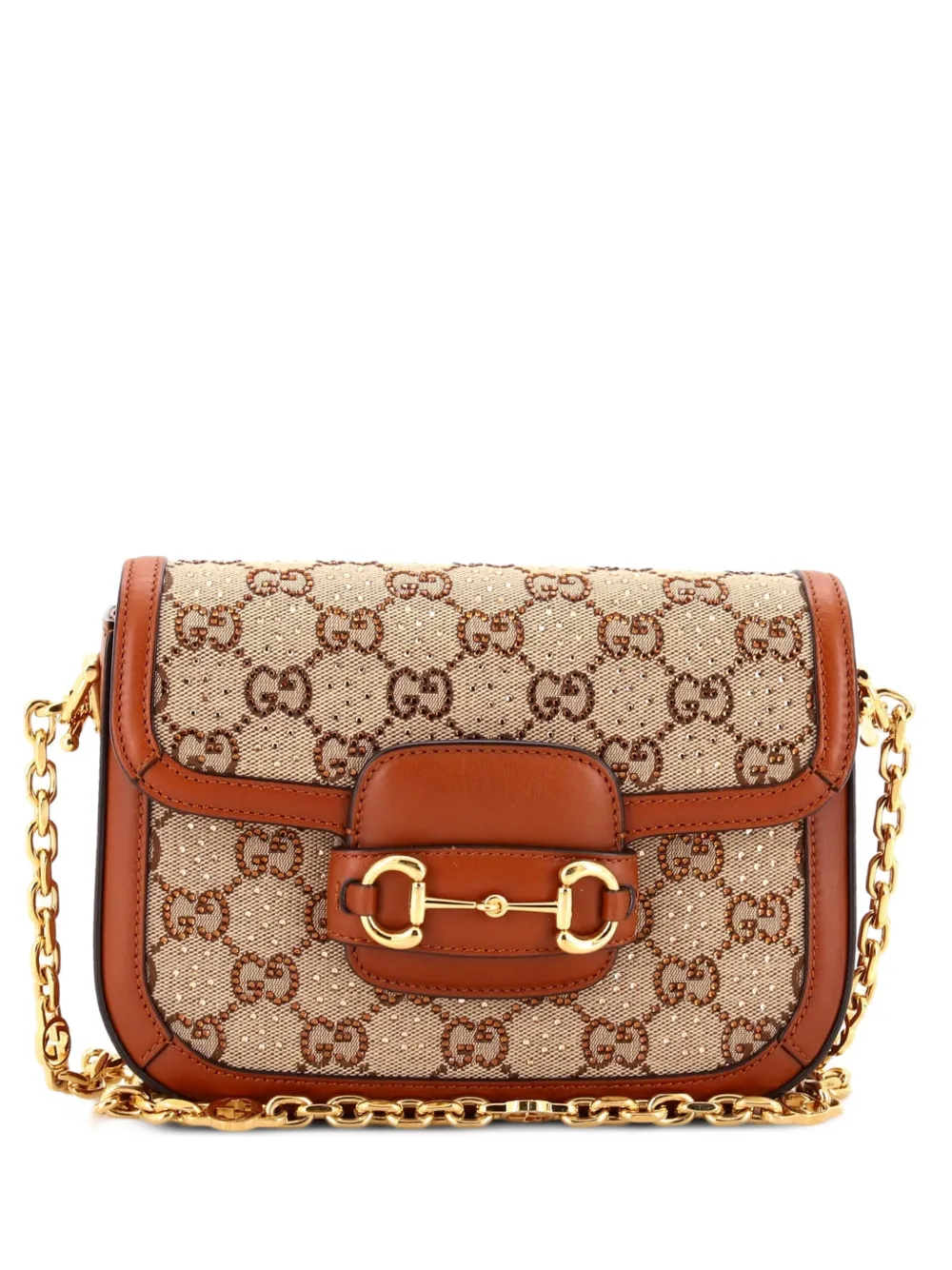Gucci Pre-Owned Horsebit 1955 Crystal Embellished GG Canvas Mini shoulder bag - Marrone