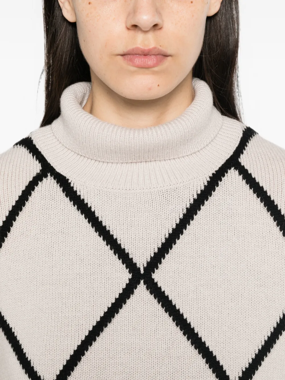 Allude Argyle-pattern Roll-neck Sweater In Neutrals