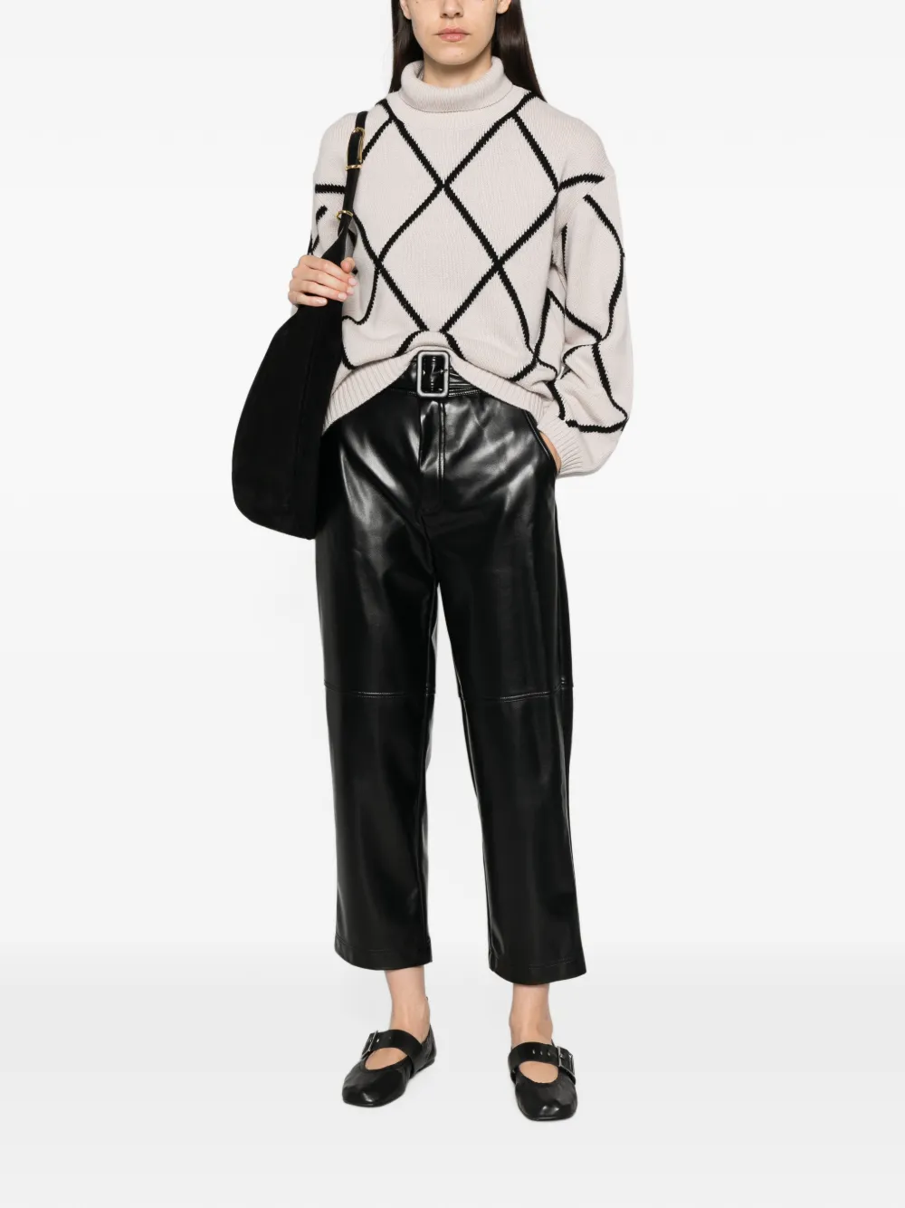 Allude Argyle-pattern Roll-neck Sweater In Neutrals