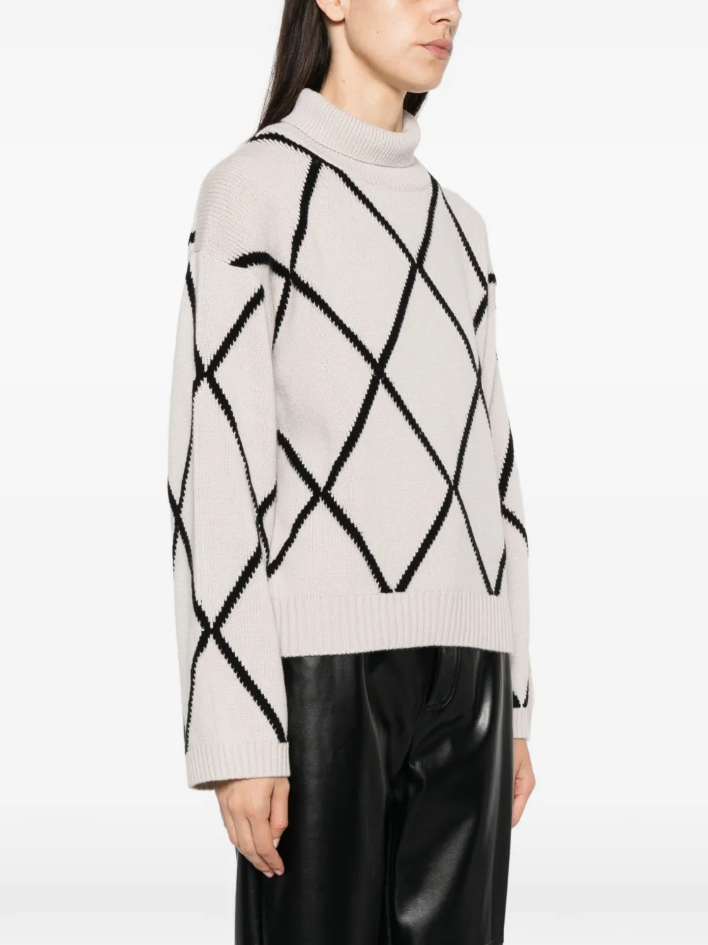 Allude Argyle-pattern Roll-neck Sweater In Neutrals