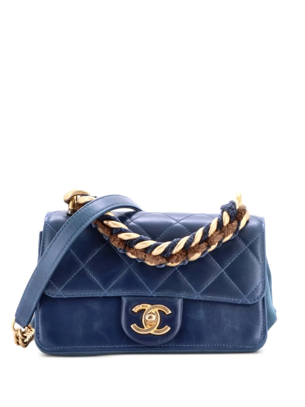 CHANEL Pre-Owned Paris-Cosmopolite Straight Lined Flap Bag Quilted Aged Calfskin Mini shoulder bag - Blu