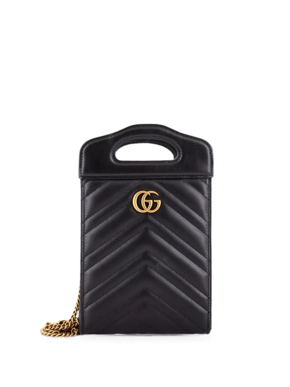 Gucci Pre-Owned GG Marmont Top Handle Convertible Chain Tote Matelasse Leather Mini crossbody bag - Black